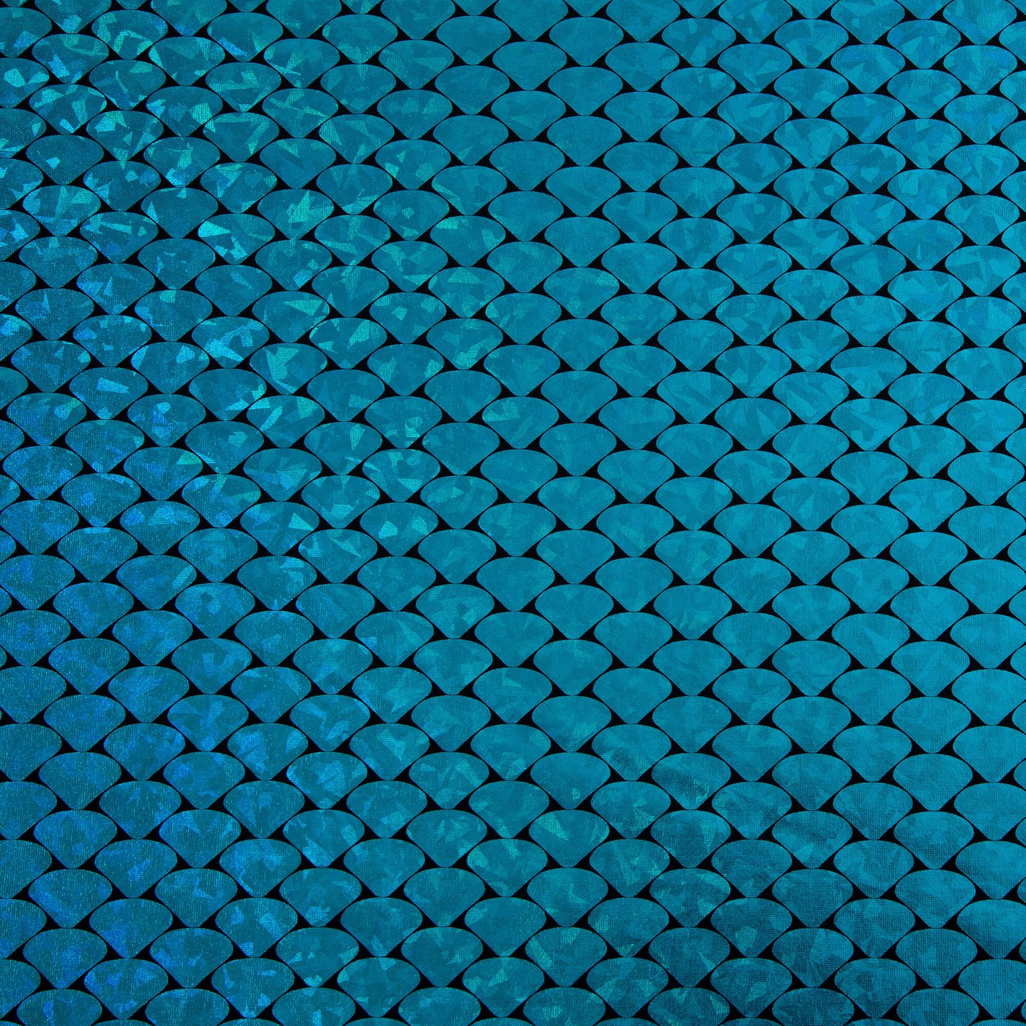 Cosplay by Yaya Han Metallic Turquoise Holographic Mermaid Scales All Way Stretch Jersey Fabric